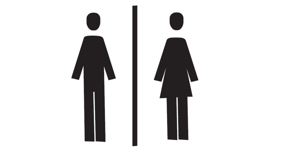 Ein einfaches Symbol für Toiletten. Auf der linken Seite steht eine männliche Figur und auf der rechten Seite eine weibliche Figur.